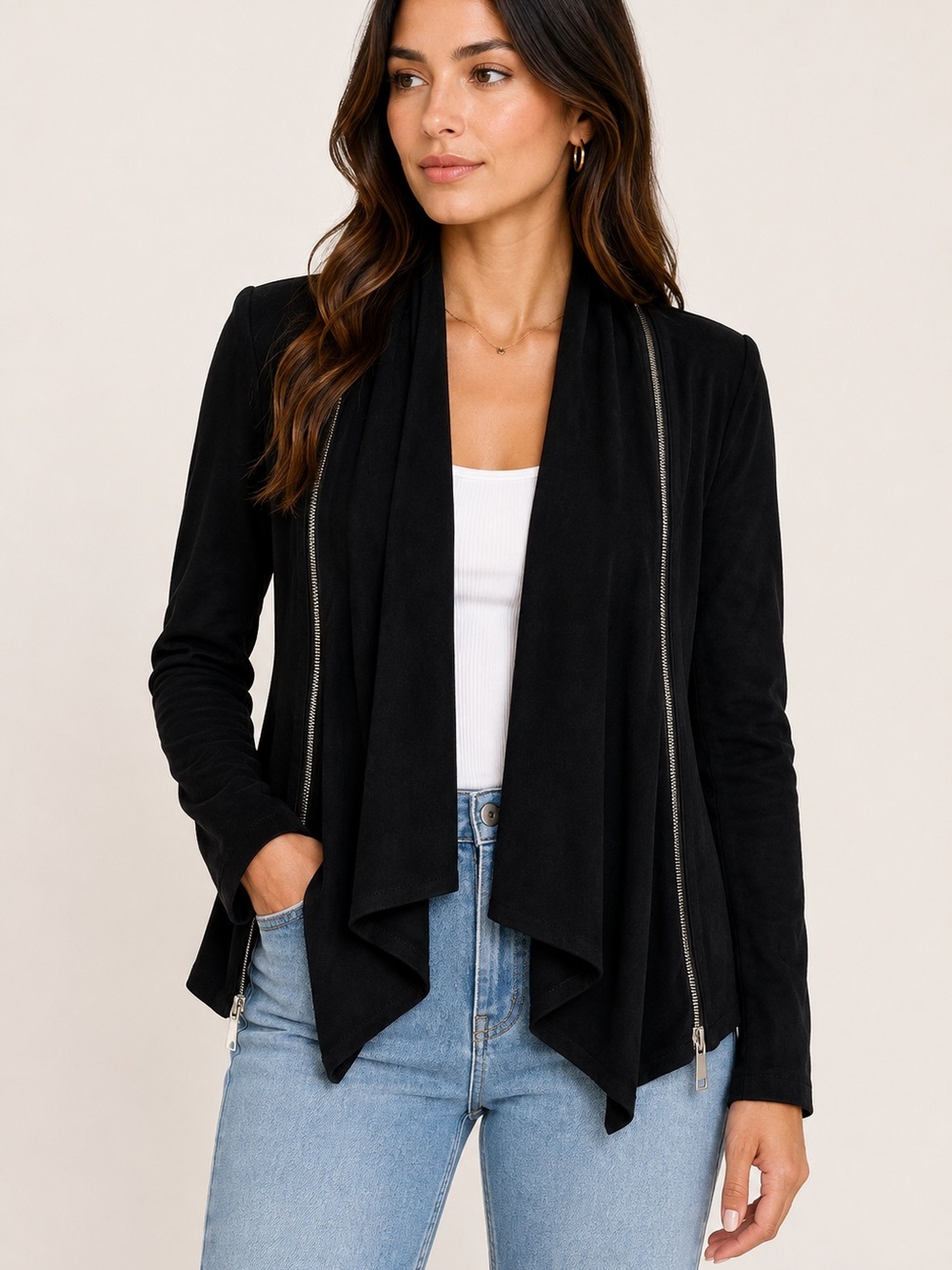 Miss Me Black Faux Suede Draped Moto Jacket
Size S NWT